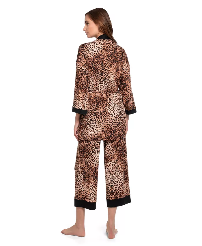 LINEA DONATELLA 2-Piece Leopard Skin Knit Pajama Set Only pants and robe TAUPE L