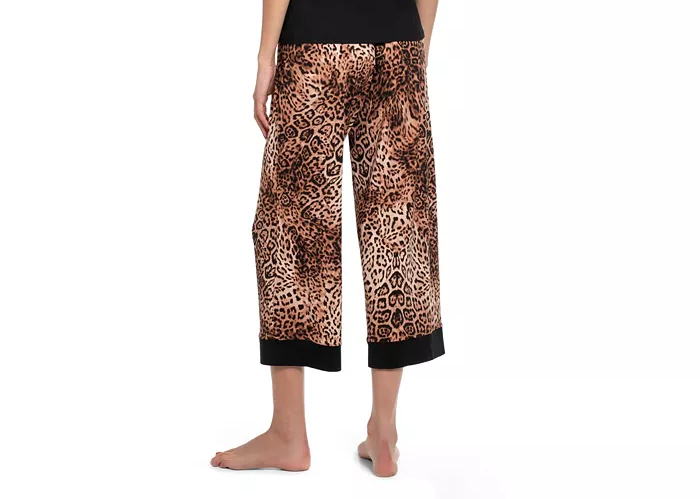 LINEA DONATELLA 2-Piece Leopard Skin Knit Pajama Set Only pants and robe TAUPE L