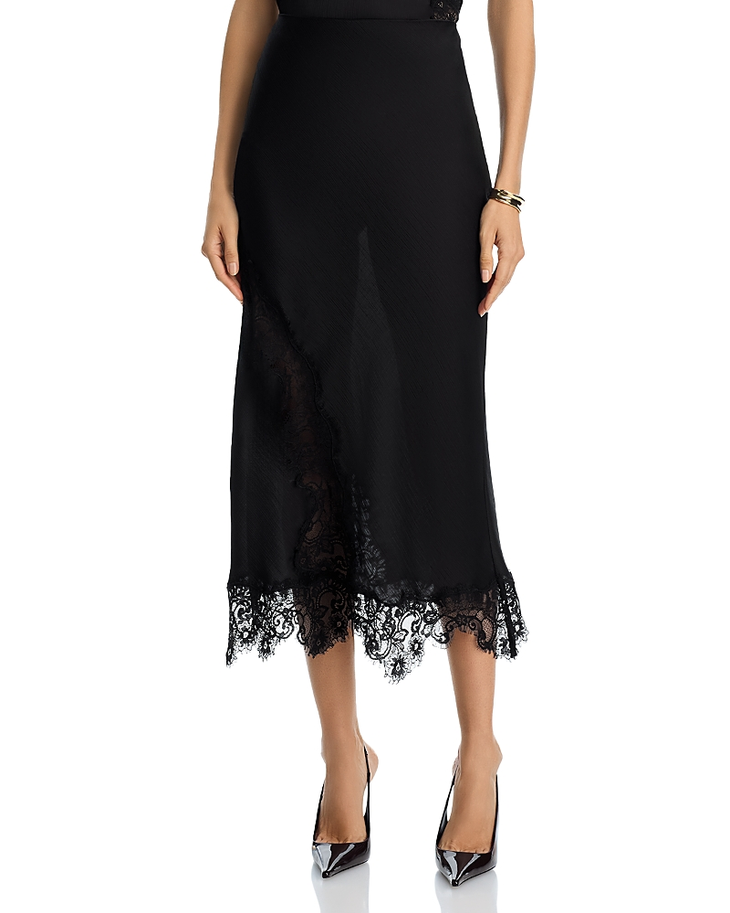 AQUA Lace Inset Slip Skirt BLACK XS