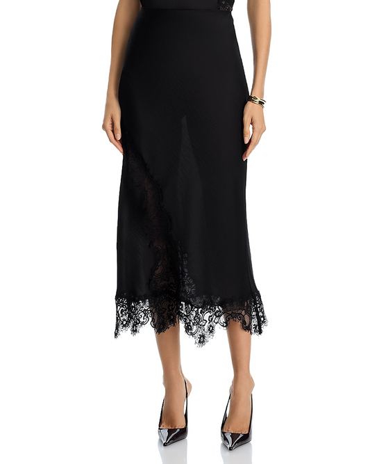 AQUA Lace Inset Slip Skirt BLACK XS