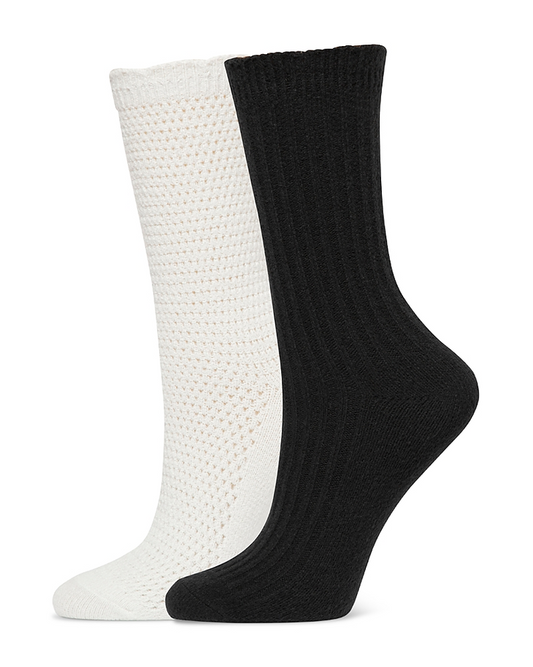 HUE Lattice Crew Socks, Pack of 2 ASSORTED ONE SIZE