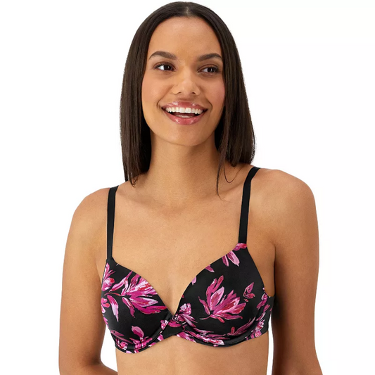 MAIDENFORM Modern Demi T-Shirt Underwire Bra BLACK FLORAL 34B