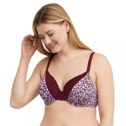 MAIDENFORM Comfort Devotion Full Coverage Lace Trim Bra FLORAL PURPLE 36D