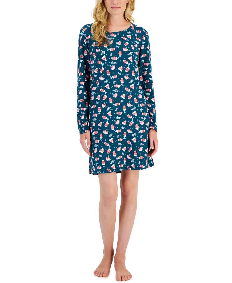 CHARTER CLUB Printed Long-Sleeve Sleepshirt WARM HOLIDAY XL