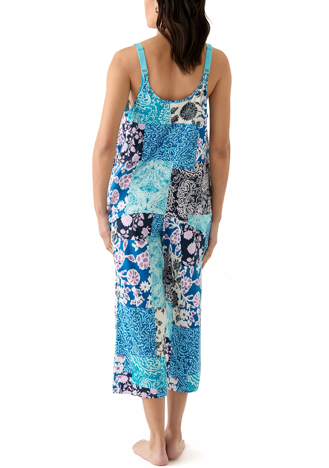 LINEA DONATELLA Sharkbite Printed Cropped Knit Pajama Set BLUE S