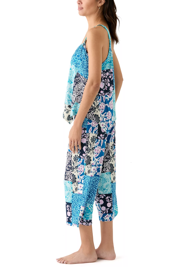 LINEA DONATELLA Sharkbite Printed Cropped Knit Pajama Set BLUE S