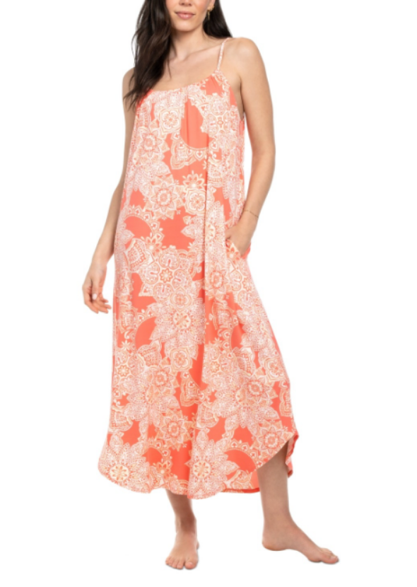LINEA DONATELLA Coral Printed Maxi Nightgown CORAL S