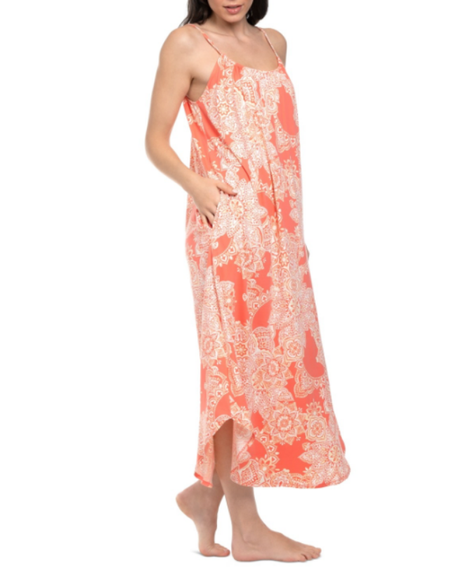 LINEA DONATELLA Coral Printed Maxi Nightgown CORAL S