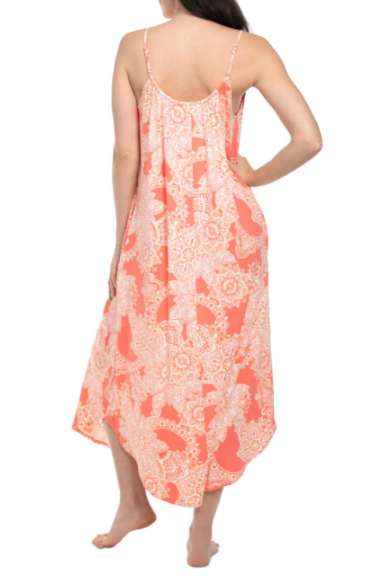 LINEA DONATELLA Coral Printed Maxi Nightgown CORAL S