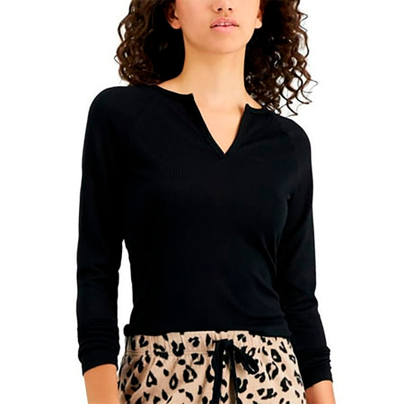 JENNI Split-Neck Pajama Top BLACK M