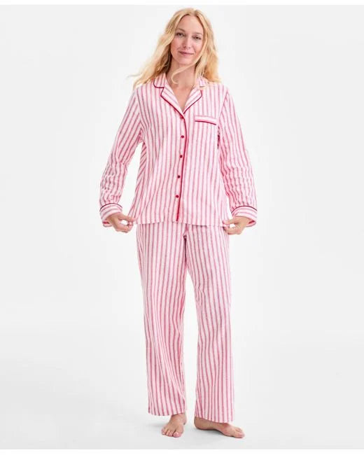 CHARTER CLUB 2-pc. Cotton Flannel Packaged Pajamas Set FESTIVE STRIPE XL