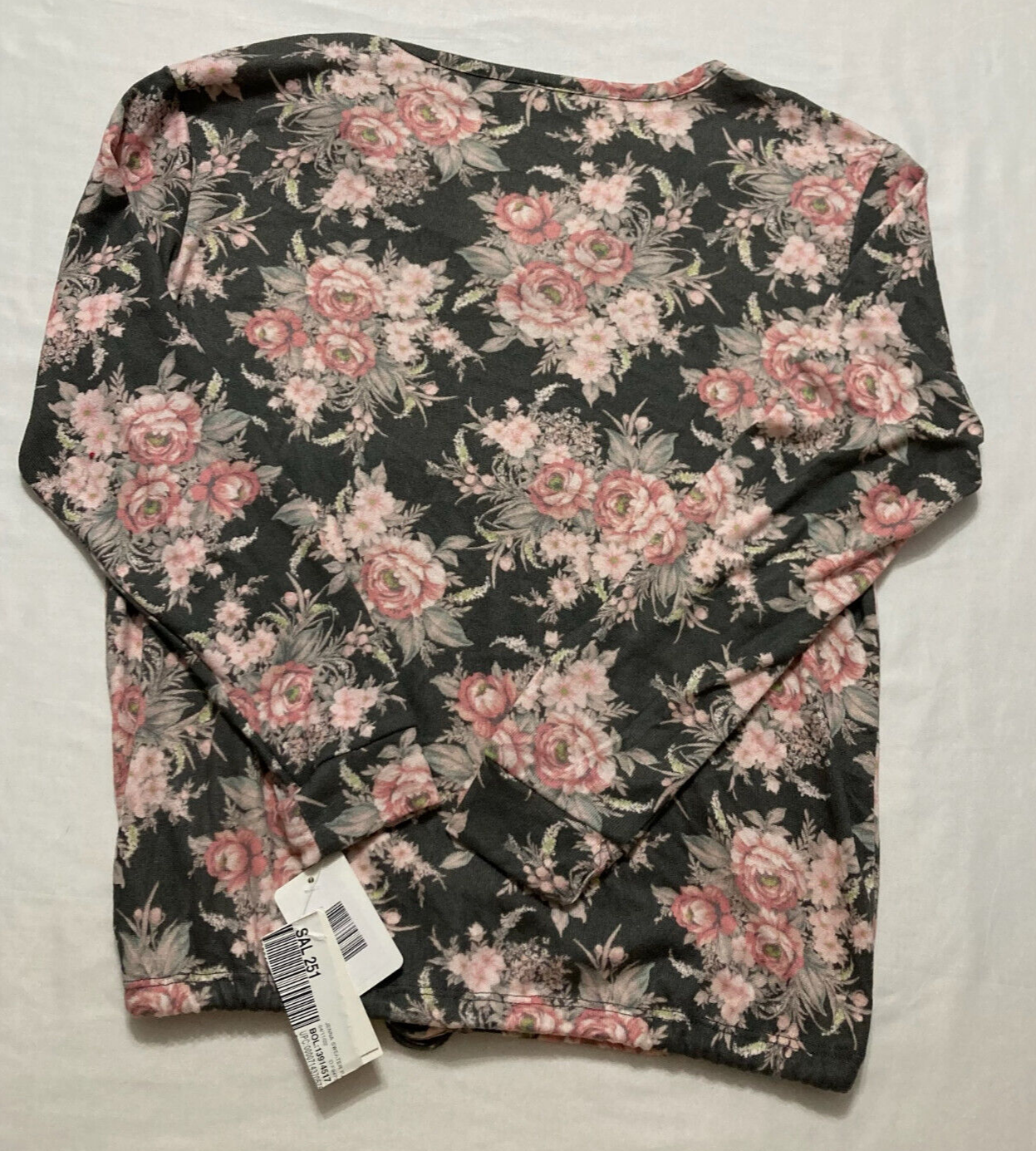 Flora Nikrooz Jenna Printed Sweater-Knit Pajama Top Charcoal M