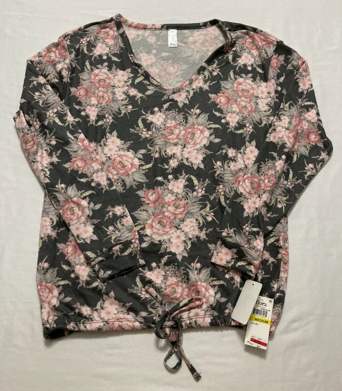 Flora Nikrooz Jenna Printed Sweater-Knit Pajama Top Charcoal M