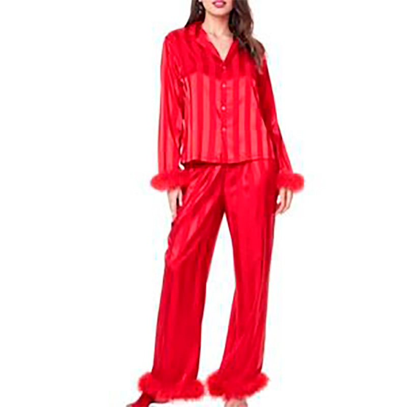 LINEA DONATELLA 2Pc. Lace-Trm Long Pajama Set RED M