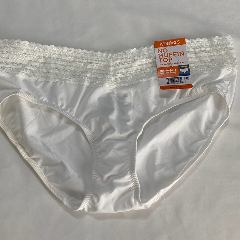 Warner's Dig-Free Comfort Waist with Lace Microfiber Hipster White XL