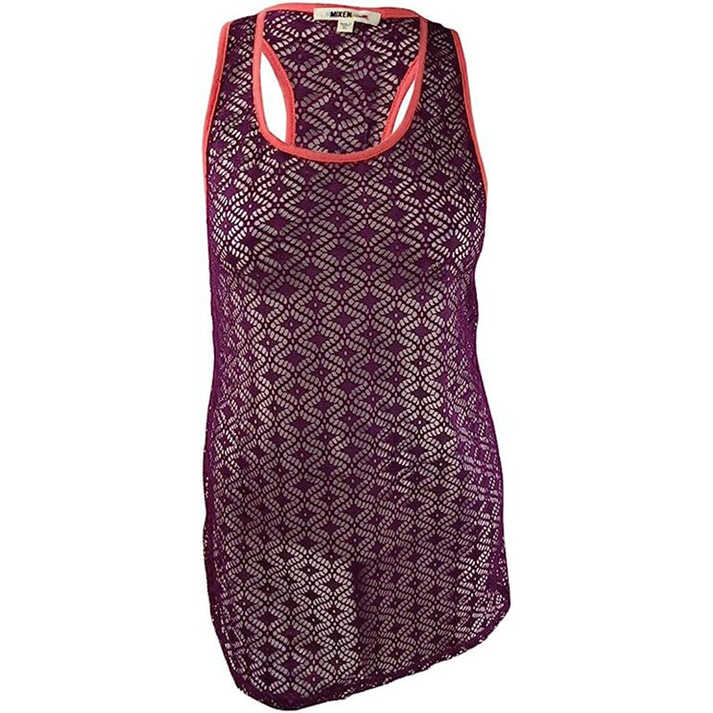 Miken Crochet Racerback Dress Swim Cover-Up Soft Coral XS