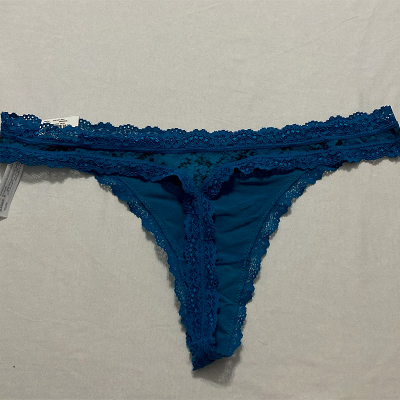 Jenni Women's Lace-Trim Thong Blue XL