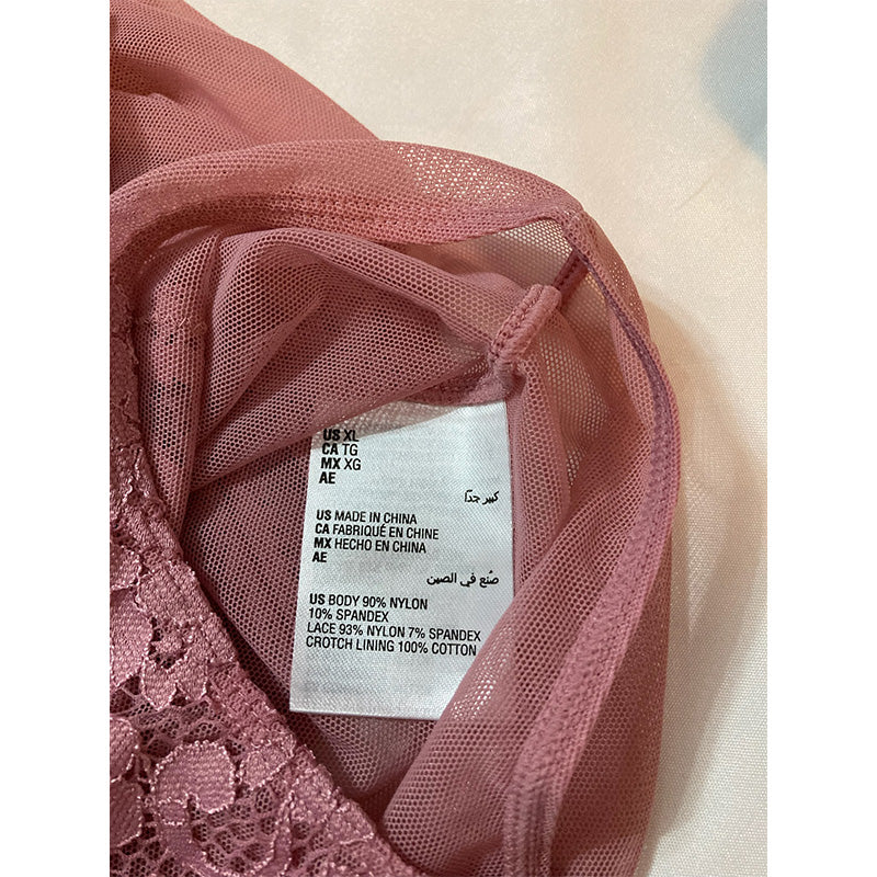 INC International Concepts Long Sleeve Lace Bodysuit Pink XL