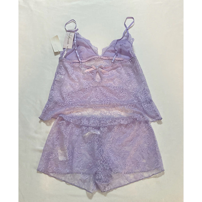 Linea Donatella Sexy Basics Lace Cami & Shorts Lingerie Pajama Set Purple S