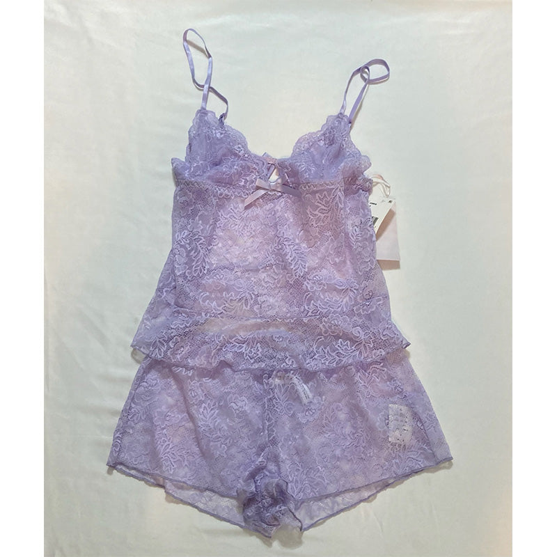 Linea Donatella Sexy Basics Lace Cami & Shorts Lingerie Pajama Set Purple S