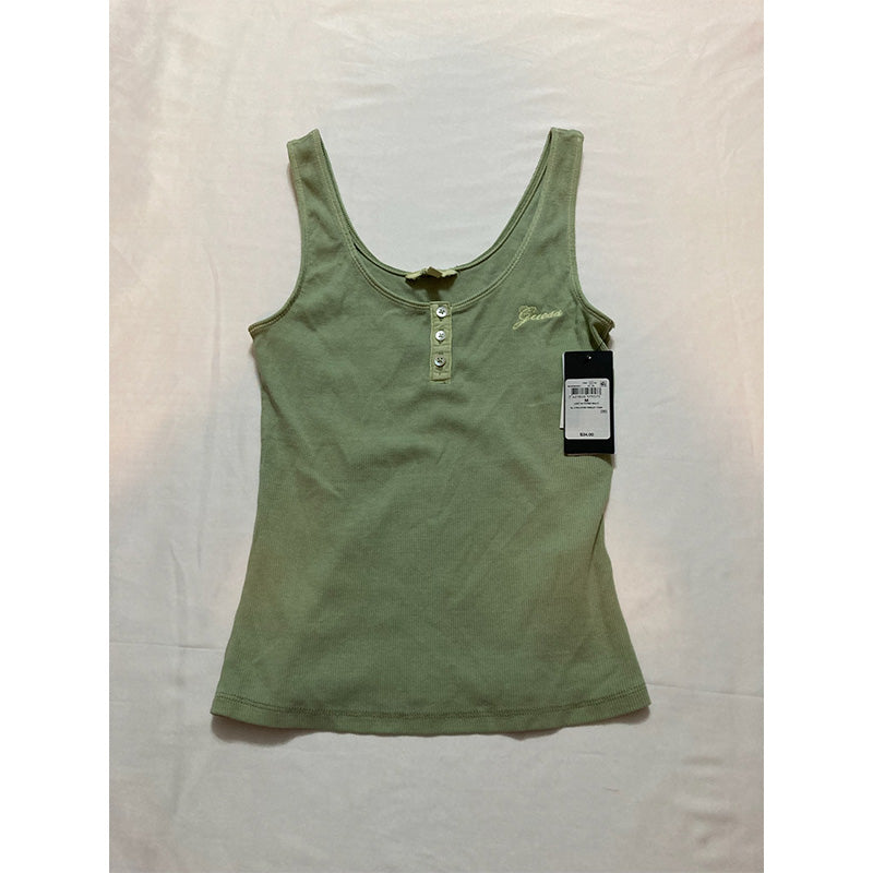 GUESS Sleeveless Lyra Dyed Henley Tank, Lost in Thyme Green M