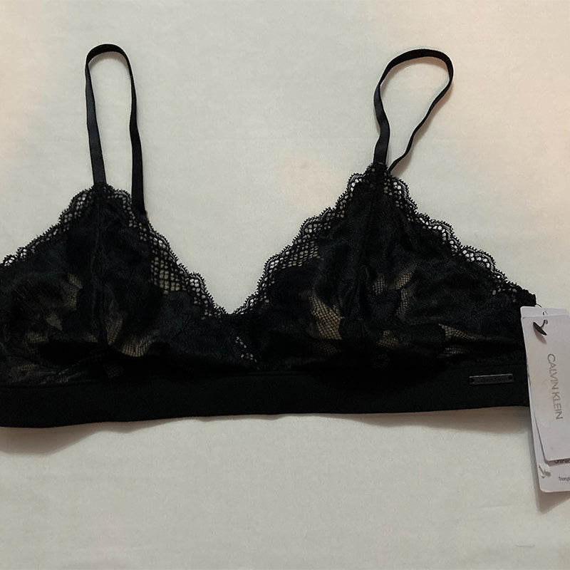 Calvin Klein Underwear Hibiscus Lace Unlined Triangle Bra Black S